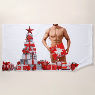 Toalla De Playa Feliz Navidad SlipperyJoe regalo rojo blanco plata