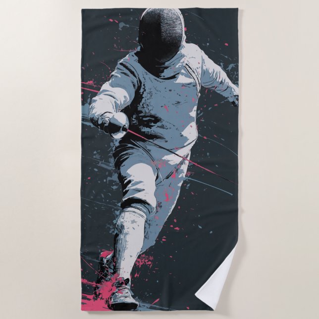 Toalla De Playa Fencing Athlete Graffiti Pop Art (Anverso)
