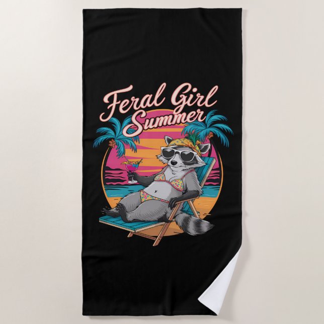 Toalla De Playa Feral Chica Summer Beach Funny Raccoon (Anverso)