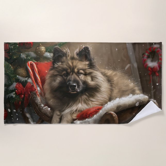 Toalla De Playa Festival de Navidades de perro de keeshond (Anverso)