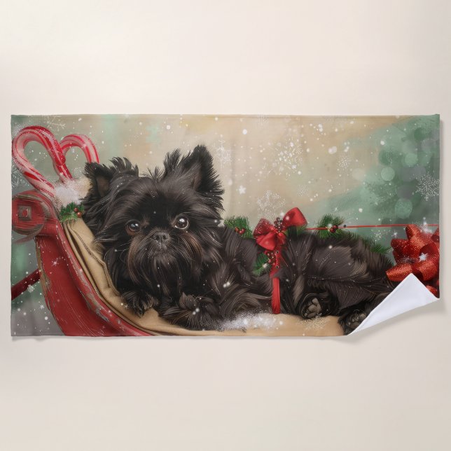 Toalla De Playa Festividad de los Navidades de Perro Affenpinscher (Anverso)