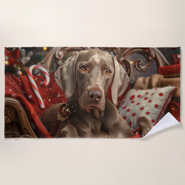 Toalla De Playa Festividad navideña del perro de Weimaraner (Anverso)