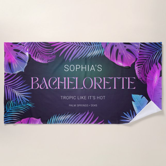 Toalla De Playa Fiesta de Bachelorette Tropical Neon Palm (Anverso)