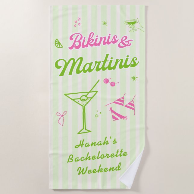 Toalla De Playa Fiesta de bachillerato de bikinis y martinis (Anverso)