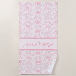 Toalla De Playa Fiesta de Boda de Coqueta Rosa Toile Bow