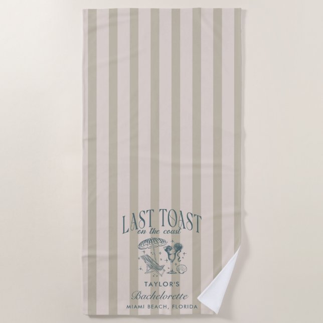 Toalla De Playa Fiesta de cócteles para soltera costera en azul ma (Anverso)