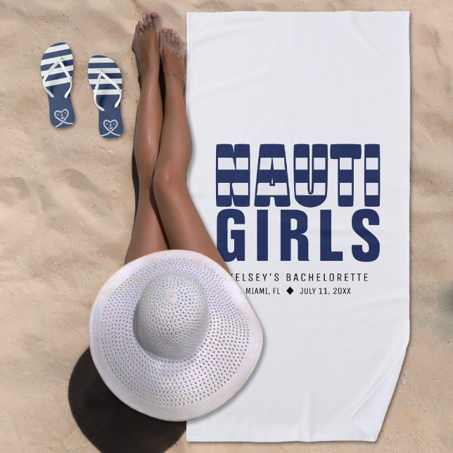 Toalla De Playa Fiesta de Despedida de Soltera de Chicas Nauti Bla (Nauti Girls White Bachelorette Party Beach Towel
)