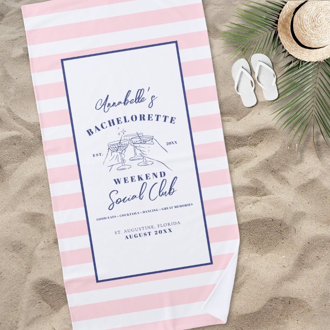 Toalla De Playa Fiesta de Despedida de Soltera Preppy del Club Soc (Social Club Preppy Bachelorette Party Beach Towel)