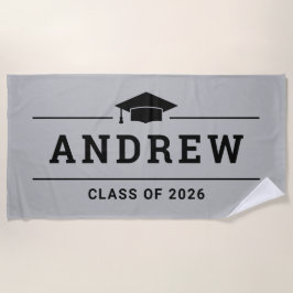 Toalla De Playa Fiesta de Graduación Gris con Nombre Personalizado