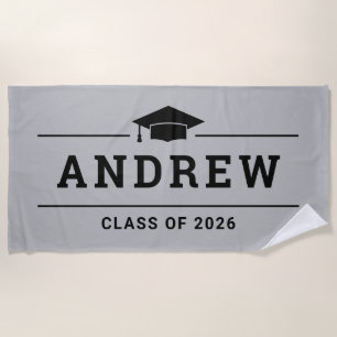 Toalla De Playa Fiesta de Graduación Gris con Nombre Personalizado