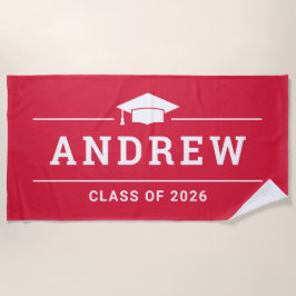 Toalla De Playa Fiesta de Graduación Roja con Nombre Personalizado
