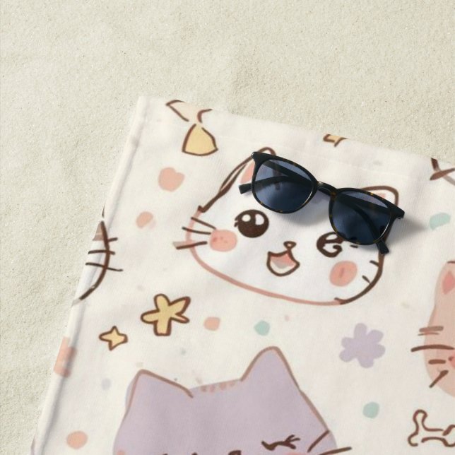 Toalla De Playa Fiesta de patrón de gatito simple de gato mascota (In situ)