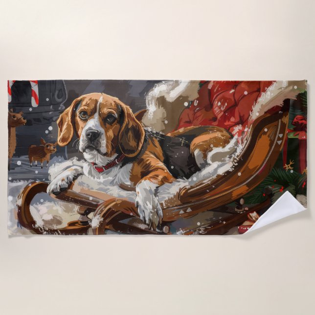 Toalla De Playa Fiesta Navideña del Perro Beagle (Anverso)