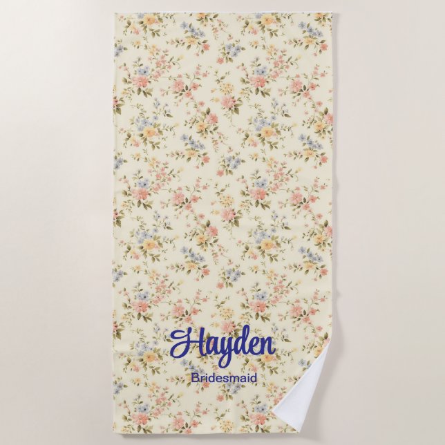 Toalla De Playa Fiesta Romántica de Boda Floral Mezclada de Marfil (Anverso)
