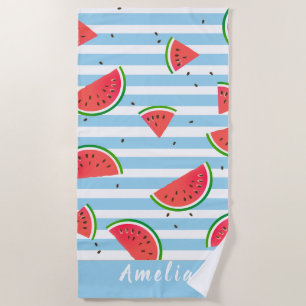 Toalla De Playa Filas rojas de sandía tropical personalizadas