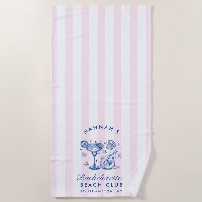 Toalla De Playa Fin de semana de despedida de soltera rosa y azul  (Anverso)