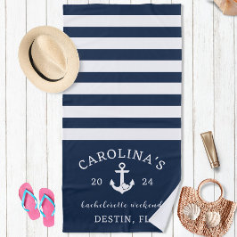 Toalla De Playa Fin de semana de soltera Nautical Heart Azul marin