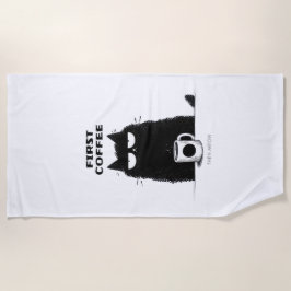 Toalla De Playa First Coffee Then Meow – Funny Cat Coffee Lover