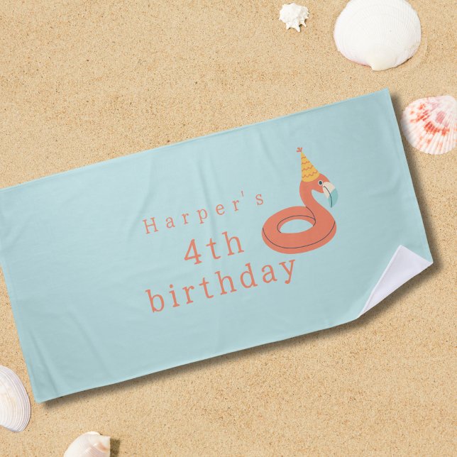 Toalla De Playa flamenco flotador de verano fiesta de cumpleaños d (flamingo birthday pool party modern fun beach pool towel )