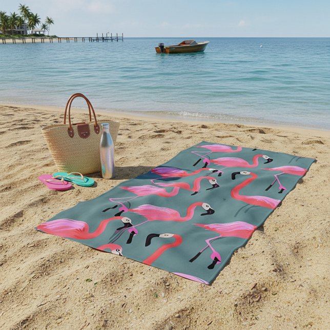 Toalla De Playa Flamencos rosados retro (Subido por el creador)