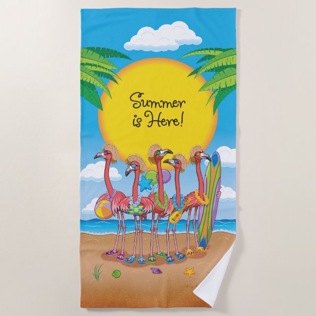 Toalla de Playa Flamencos Verano Aquí (Anverso)