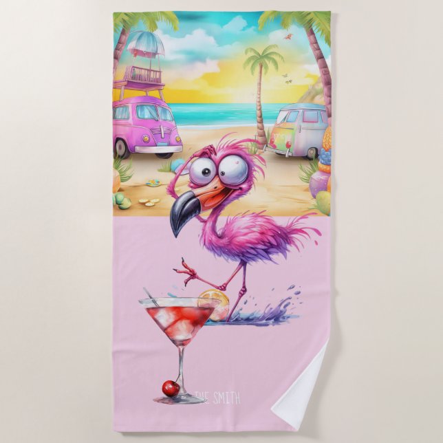 Toalla De Playa Flamingo en la playa (Anverso)