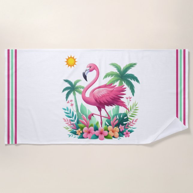 Toalla De Playa Flamingo rosa de Florida/Tropical (Anverso)