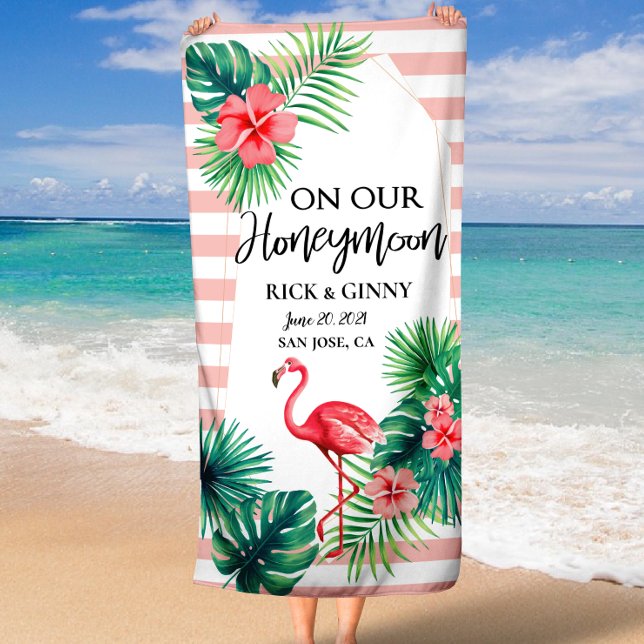 Toalla De Playa Flamingo rosa elegante personalizado (Pink Flamingo Elegant Personalized Beach Towel)
