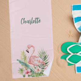 Toalla De Playa Flamingo rosa flores tropicales