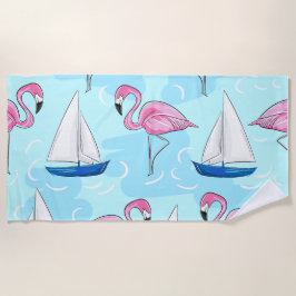 Toalla De Playa Flamingo Sailboat Preppy