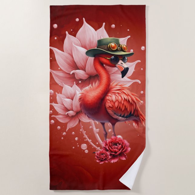 Toalla De Playa Flamingo Steampunk - Arte digital fantástico (Anverso)