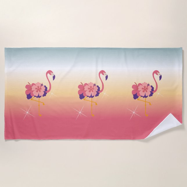 Toalla de playa Flamingo Sunset, Añadir nombre (Anverso)