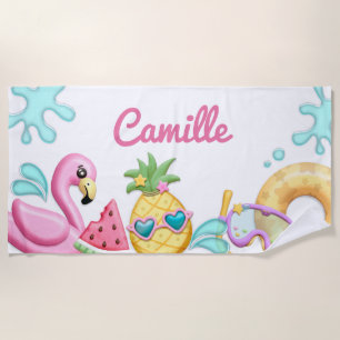 Toalla De Playa Flamingo tropical Chica suave personalizado