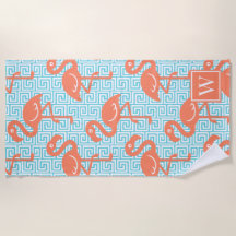 Flamingo Tropical Griega Coral & Turquesa Monogram