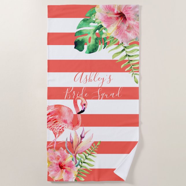 TOALLA DE PLAYA FLAMINGOS DE PINK PINK, TEMA TROPICAL (Anverso)