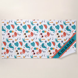 Toalla De Playa Flamingos y ballenas unicornias