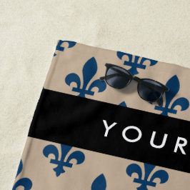 Toalla De Playa Fleur de Lis, Azul Marino sobre Beige, Real, Tu No