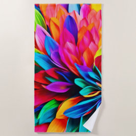 Toalla De Playa Flor abstracta de arcoíris vibrante