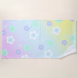 Toalla De Playa Flor azul floral Gradiente de color