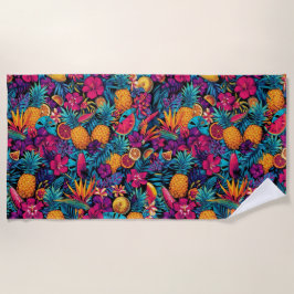 Toalla de Playa Flor de Fruta Tropical Neon - Piña
