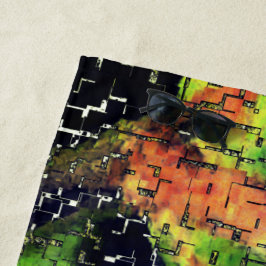 Toalla De Playa Flor de lino y hojas envejecidas en mosaico esculp