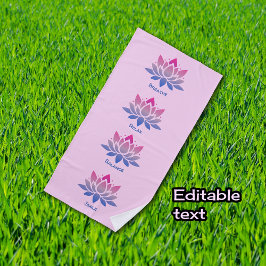 Toalla De Playa Flor de loto rosa tu texto