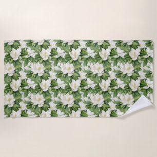 Toalla De Playa Flor de Magnolia Blanca Elegante Sin Costuras