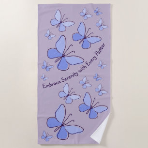 Toalla De Playa Flor de mariposa azul perinchable Lavanda Gris