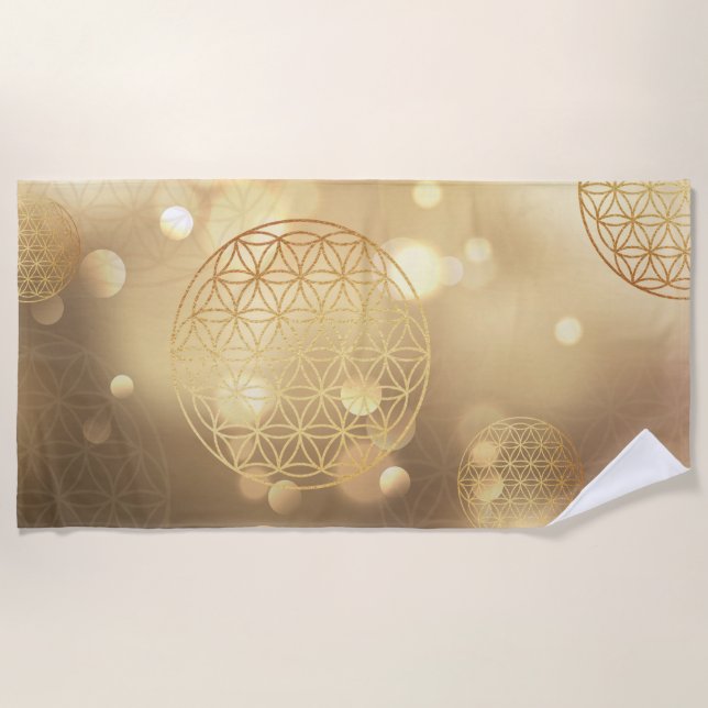 Toalla De Playa Flor de vida chispa de oro (Anverso)