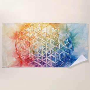 Toalla De Playa Flor de vida - Pintura de acuarela