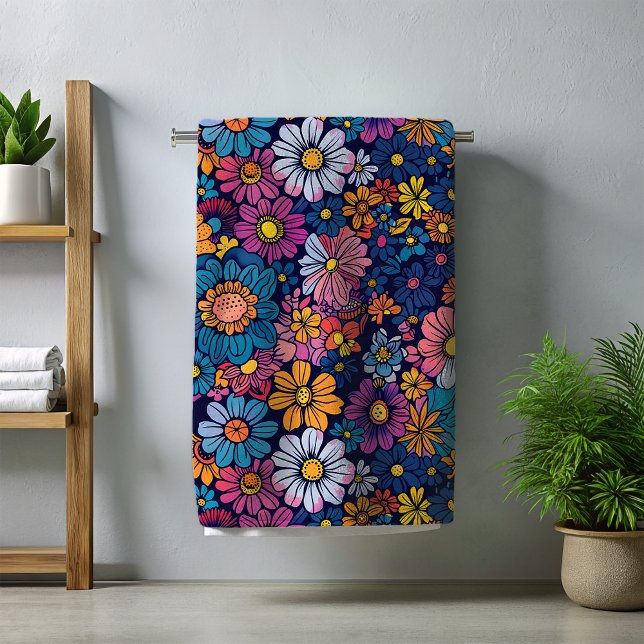 Toalla De Playa Flor floral Boho retro de los años 70 (Subido por el creador)