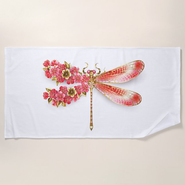 Toalla De Playa Flor libélula con sakura de joyas (Anverso)