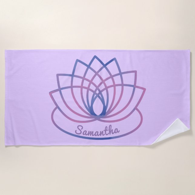 Toalla De Playa Flor rosa y morada Lotus (Anverso)