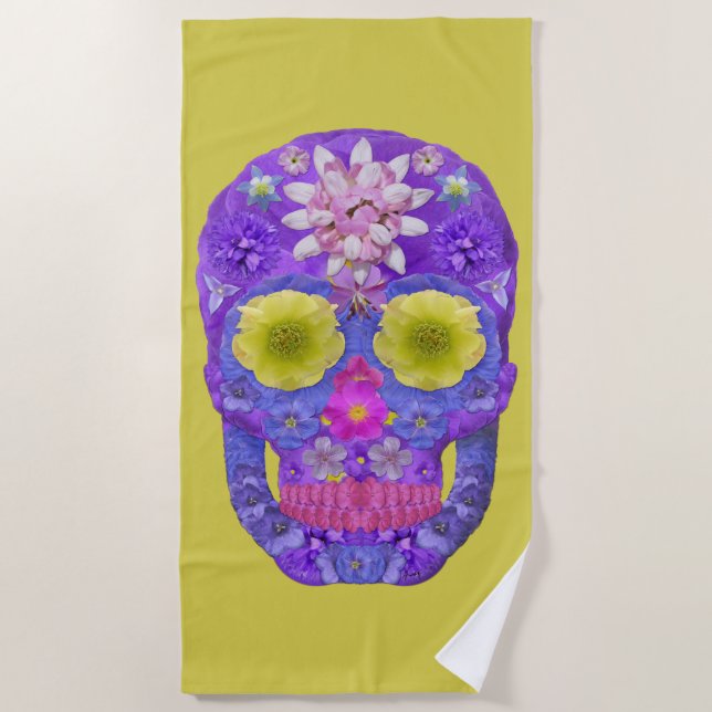 Toalla De Playa Flor Skull 5 (Anverso)